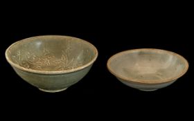 Two Antique Chinese Celadon Glazed Bowls