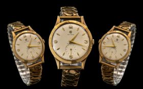 Gents 9ct Gold Cyma Wristwatch cream dia