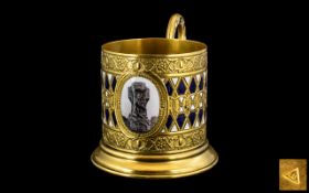 Russian Antique Gilt Metal Glass Tea Cup