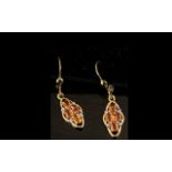 Orange Sapphire Lozenge Shape Drop Earri