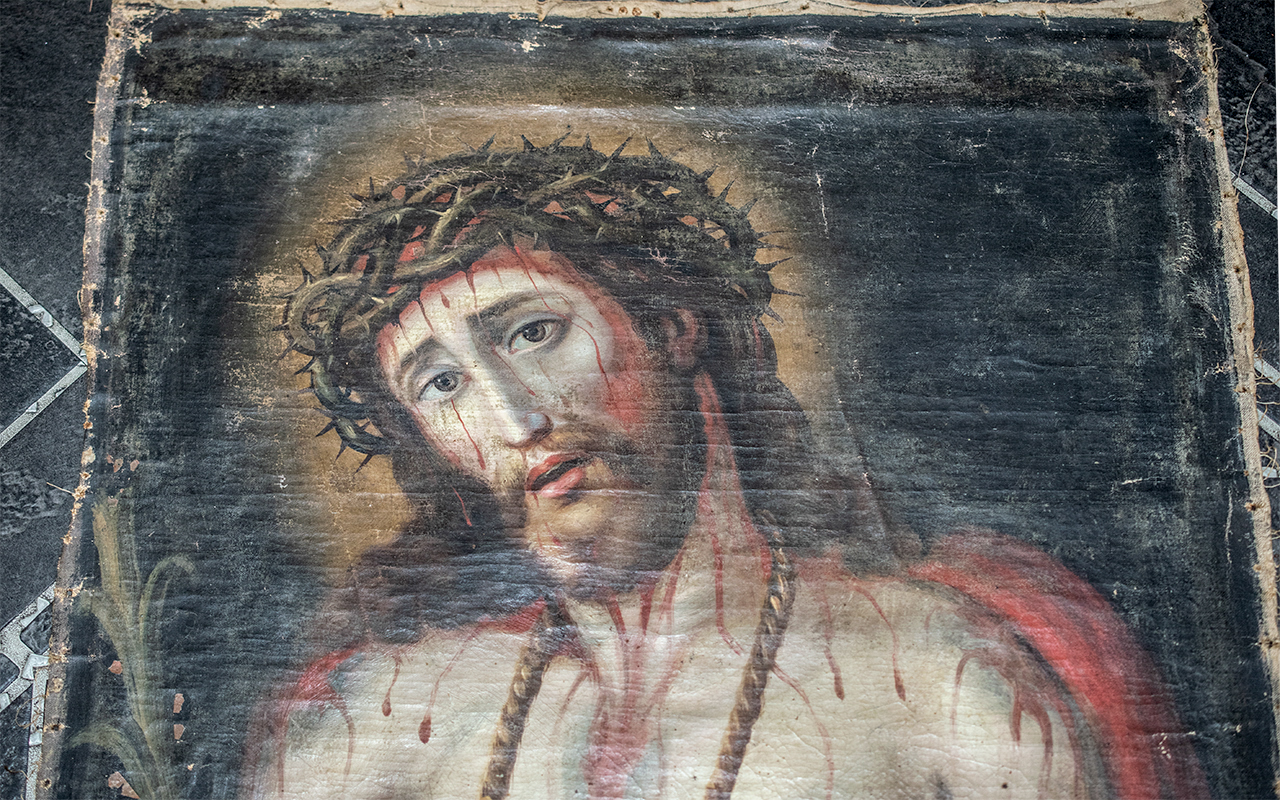Antique Painting on Canvas of Christ Bef - Image 2 of 4