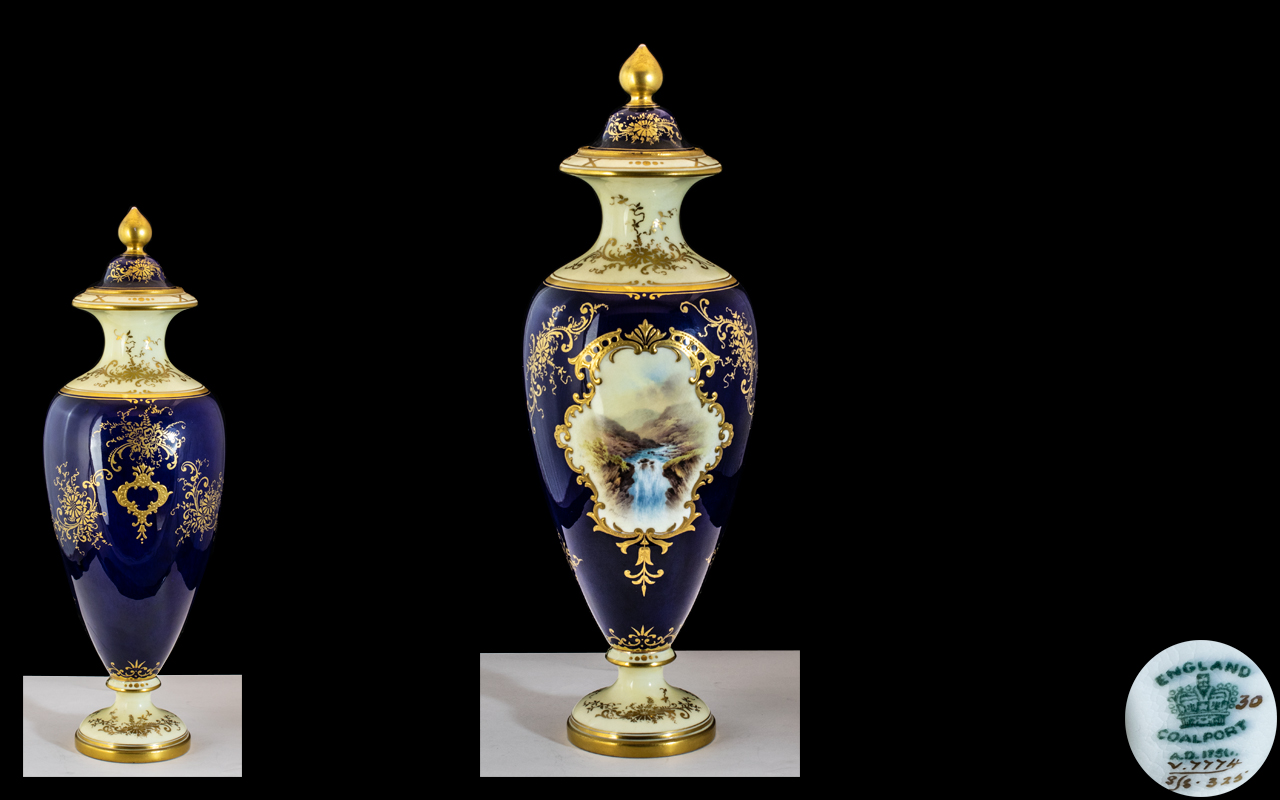 Coalport - Fine Quality Hand Painted Porcelain Lidded Vase. c.1900.