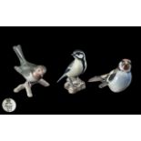 Bing and Grondahl Fine Quality Trio of Hand Painted Porcelain Bird Figures ( 3 ) In Total. Comprises