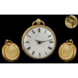 Ladies - 18ct Gold Key-wind Ornate Cased Open Faced Pocket Watch, With Embossed Ornate Back Cover.