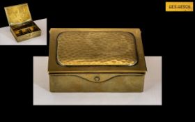 Arts and Crafts Brass Stamp Box. Desk Top Stamp Box with Planished Top. 3.25 by 2.5 Inches.