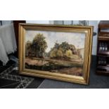 A Large Oil on Canvas Forest Landscape with figures. Signed lower right Parker. Framed and Glazed.