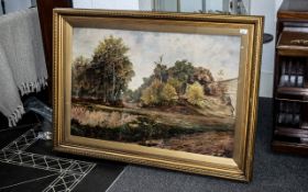 A Large Oil on Canvas Forest Landscape with figures. Signed lower right Parker. Framed and Glazed.