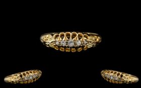 Antique Period 18ct Gold Five Stone Diamond Set Ring - Gallery Setting.