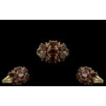Antique Period Ladies - Attractive 9ct Gold Garnet and Diamond Set Cluster Ring.