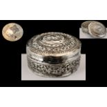 Antique Burmese Silver Lidded Container, Superb Decoration Throughout, Lid Depict Mythical Bird,