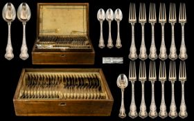 American - Late 19th Century Superb Sterling Silver ( 71 ) Piece Canteen of Cutlery ( Flat-wear )