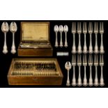 American - Late 19th Century Superb Sterling Silver ( 71 ) Piece Canteen of Cutlery ( Flat-wear )