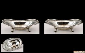 Edwardian Period 1902 - 1910 Fine Pair o Sterling Silver Footed Dishes with Open worked Borders and