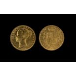 Queen Victoria 22ct Gold - Young Head Shield Back Full Sovereign - Date 1850.