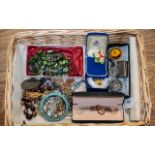 Box of Vintage Costume Jewellery comprising a collection of brooches, some silver, some stone set,