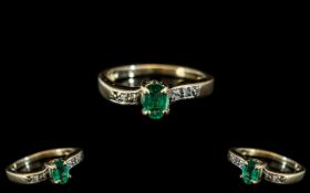 Ladies 9ct Gold - Attractive Emerald and Diamond Set Dress Ring. Full Hallmark for 9.