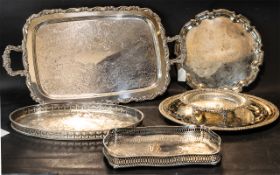 A Large Silver Plated Twin Handled Tray with moulded edge. 24 x 13 inches.