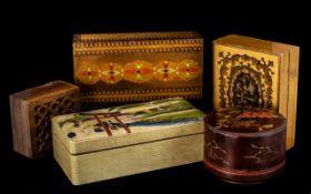Collection of Vintage Wooden Boxes, comprising a 1970s Polish poker worked box,