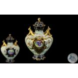 Royal Rudolstadt - 19th Century Fine Quality Twin Handle Hand Painted Lidded Vase,