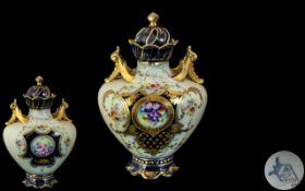 Royal Rudolstadt - 19th Century Fine Quality Twin Handle Hand Painted Lidded Vase,