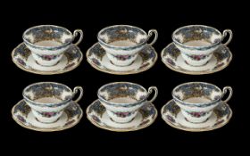 Coalport 'Montrose Blue' Set of Six Cups & Saucers,