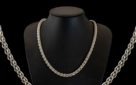 A Vintage - Superb and Attractive Triple Link Sterling Silver Solid Necklace. Marked for 925 Silver.