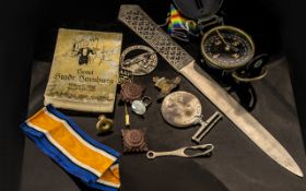 Military Interest - Small Mixed Lot to include a marching compass engraved with soldier's name,