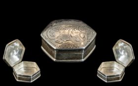 Silver Pill Box. Solid Silver Pill Box of Lovely Shape and Decoration to Top. Hallmarked for Silver.