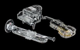 Magic Crystal Set of ( 3 ) Quality Glass Musical Instruments. Comprises 1/ Grand Piano with Glass