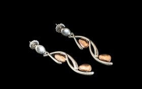 Silver Large Statement Designer - Art Nouveau Style Earrings of Large Drop. Lovely Shape and Design.