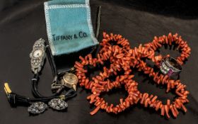 Small Collection of Costume Jewellery, to include a coral necklace, Silver Earrings,