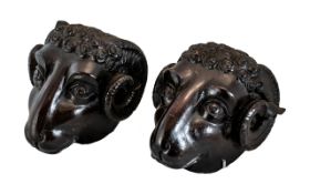 Pair of Antique Wooden Rams Heads.