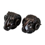 Pair of Antique Wooden Rams Heads.