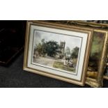 Framed Sturgeon Print, depicting a parish church scene with figures.