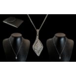 Ladies - Good Quality 9ct White Gold Diamond Set Pendant with Attached 9ct White Gold Chain.