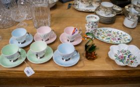 Collection of Six Bone China Queen Anne Cups & Saucers, two of each in mint green,