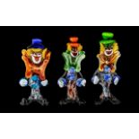 Murano - Fine Trio of Multi-Colour Glass Novelty Clown Figures. c.1960's.