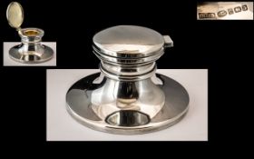 Elizabeth II Sterling Silver Capstan (Desk) with glass well, original, of small proportions.