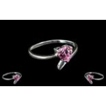 Ladies Silver and Heart Shaped Sparkly Pink Stone Ring.