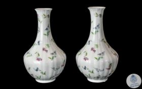 Pair of Royal Worcester Small Vases ' Forget Me Not ' Pattern. Full Hallmarks to Bases. Lovely