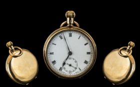 9ct Gold - Keyless Open Faced Pocket Watch, With White Porcelain Dial and Subsidiary Dial.