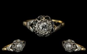 An Antique 18ct Gold Diamond Ring, set with a central old cut diamond, approx. .