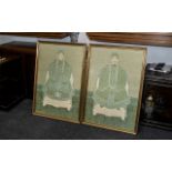 Two Figural Silks of an Emperor and Empress, mostly shades of green,