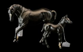 Beswick - Hand Painted Horse Figures of Black Beauty and Foal. Comprises 1/ Black Beauty, Model No