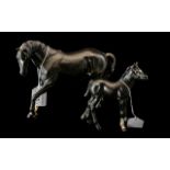 Beswick - Hand Painted Horse Figures of Black Beauty and Foal. Comprises 1/ Black Beauty, Model No