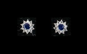 Sapphire Halo Stud Earrings, round cut solitaire blue sapphires,