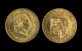George III - Shield Back 22ct Gold Half Sovereign - Date 1820.