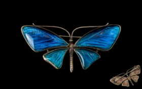 A Vintage White Metal and Enamel Brooch, In the Form of a Butterfly. c.1930's. 2.5 Inches - 6.