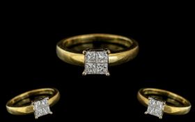 18ct Yellow Gold - Attractive and Top Quality Diamond Set Cluster Ring. Full Hallmark for 18ct to
