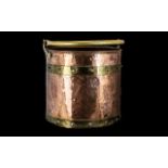 19th Century Copper Coal Bucket with Brass Strapwork & Hinged Handle.